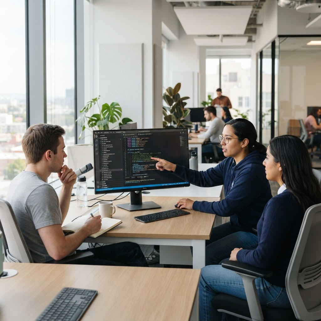 Royal IT Solution engineering team collaborating in the office